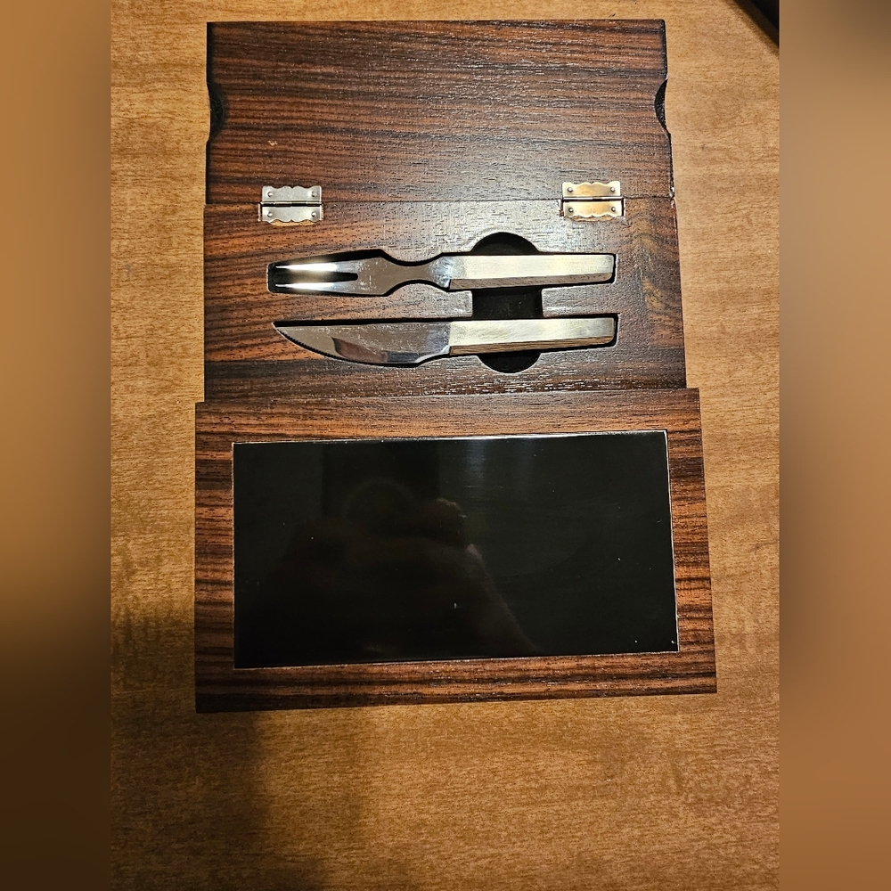 VERNCO VTG MCM Cheese Cutting Board Set In Case With Knife Fork In Original Box